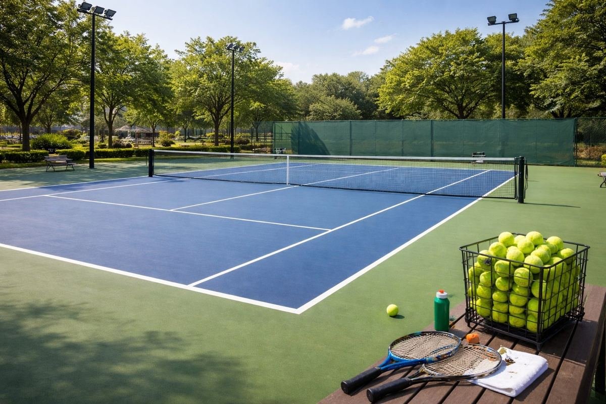 Cancha de tenis en el club de campo